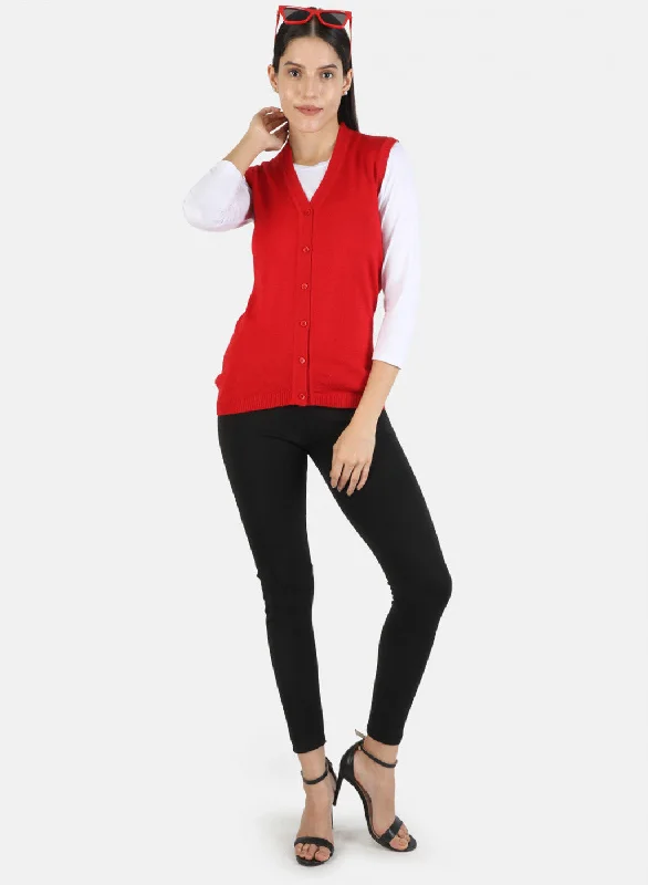 Women Red Solid Cardigan