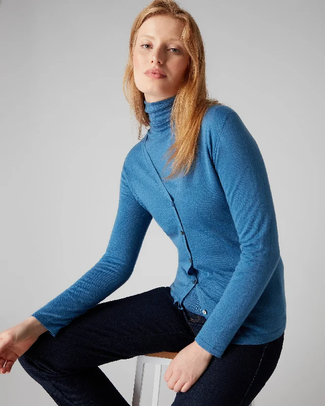 Women's Superfine V Neck Cashmere Cardigan Racquet Blue