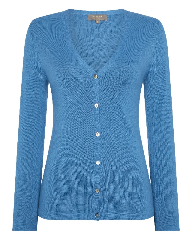 Women's Superfine V Neck Cashmere Cardigan Racquet Blue