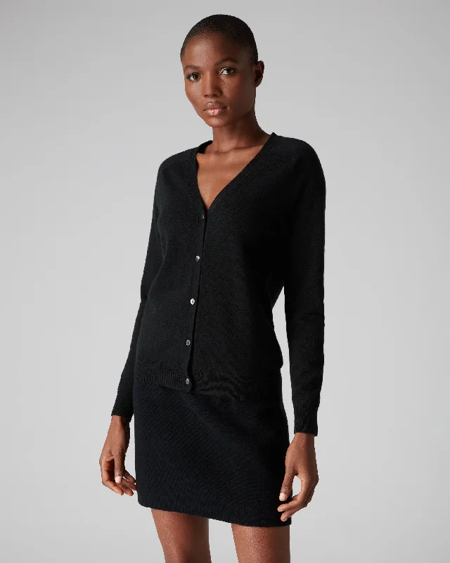 Women's V Necked Cashmere Cardigan Black