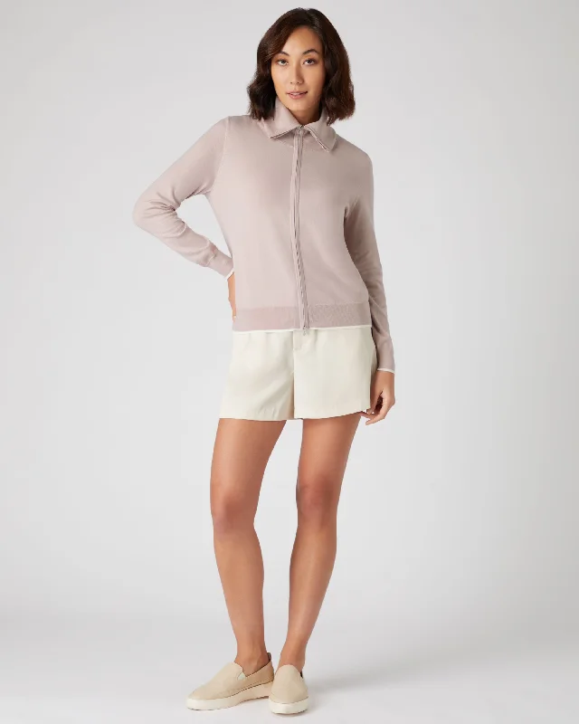 Women's Cotton Cashmere Full Zip Sweater Dune Pink