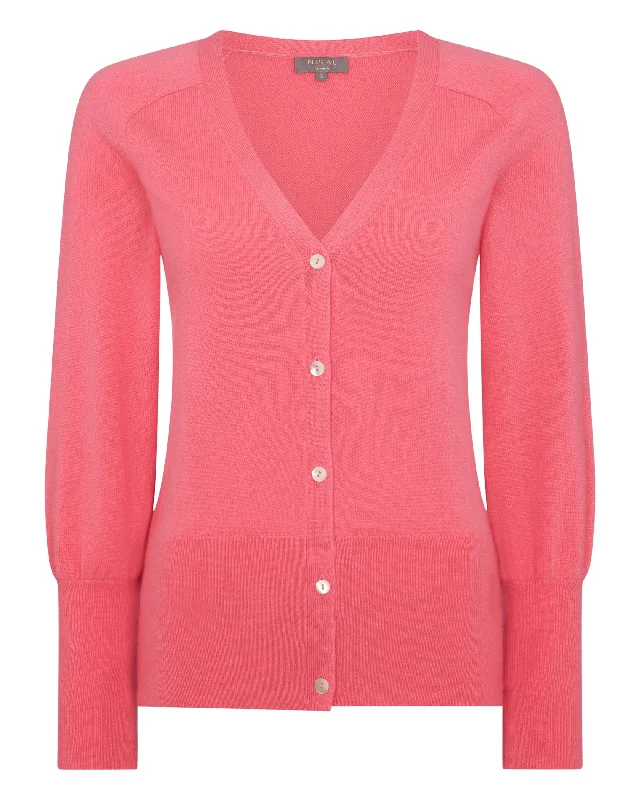 Women's V Necked Cashmere Cardigan Peony Pink